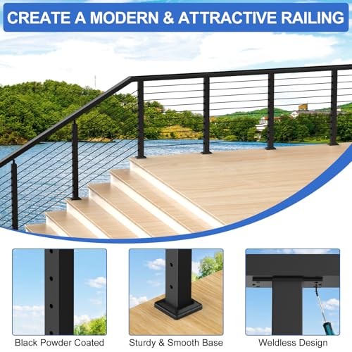 -12ft Complete Set 36" Cable Railing Post Kits, Stainless Level Post Kits 4