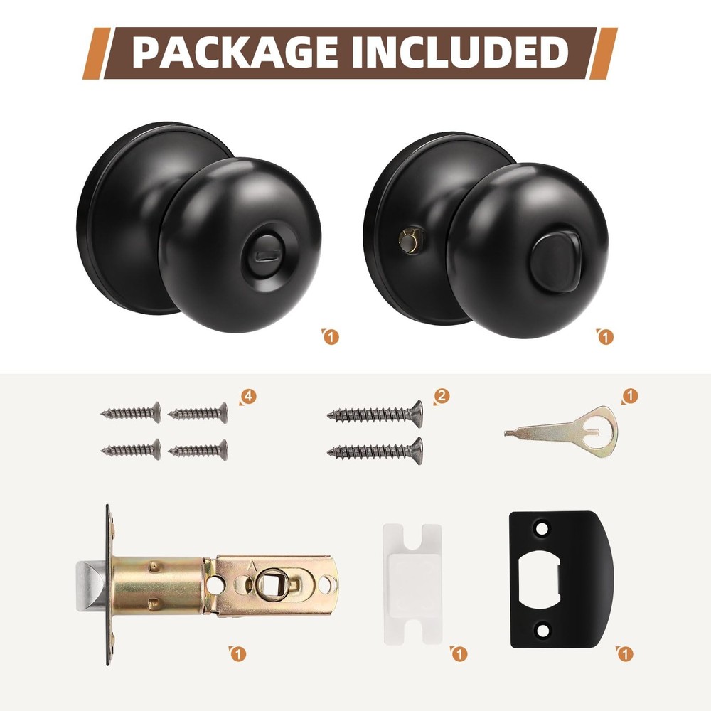 GOBEKOR 5 Pack Matte Black Privacy Door Knobs Stainless Steel Keyless Interio...