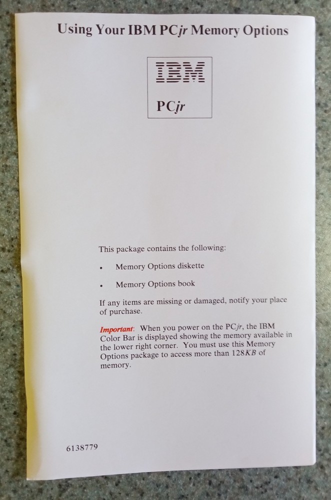 IBM PCjr Hardware Reference Library Guide to Operations 1983 First Edition. LOOK