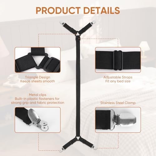 Bed Sheet Holder Straps 2Pcs Elastic Adjustable