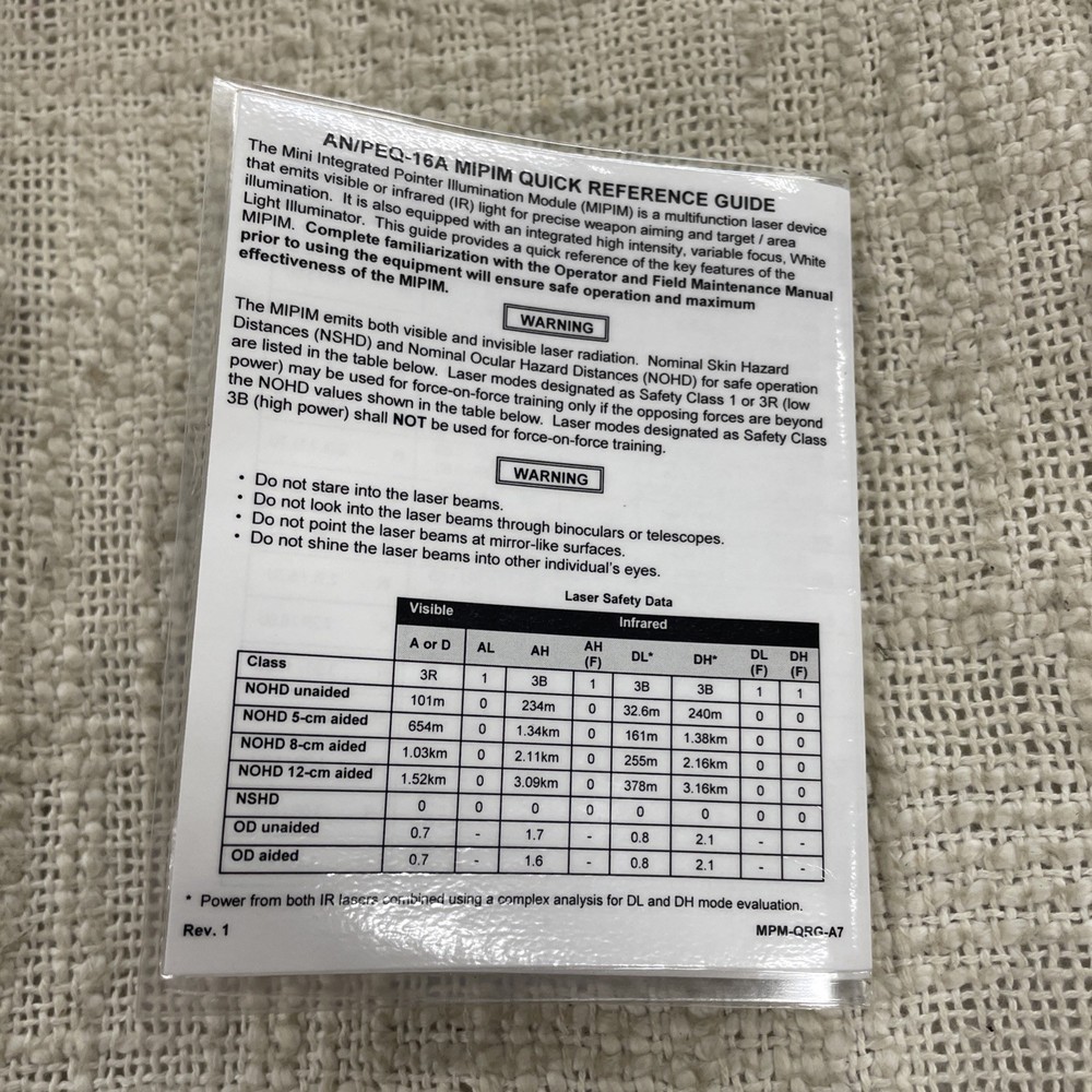 Mini Integrated Pointer Illuminator Module (MIPIM) AN/PEQ-16A Manual & Case ONLY