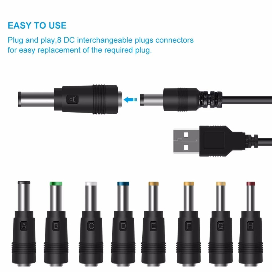 USB to DC Power Cable Jack Charging Cable Power Cord Plug Connector Adapter 1set