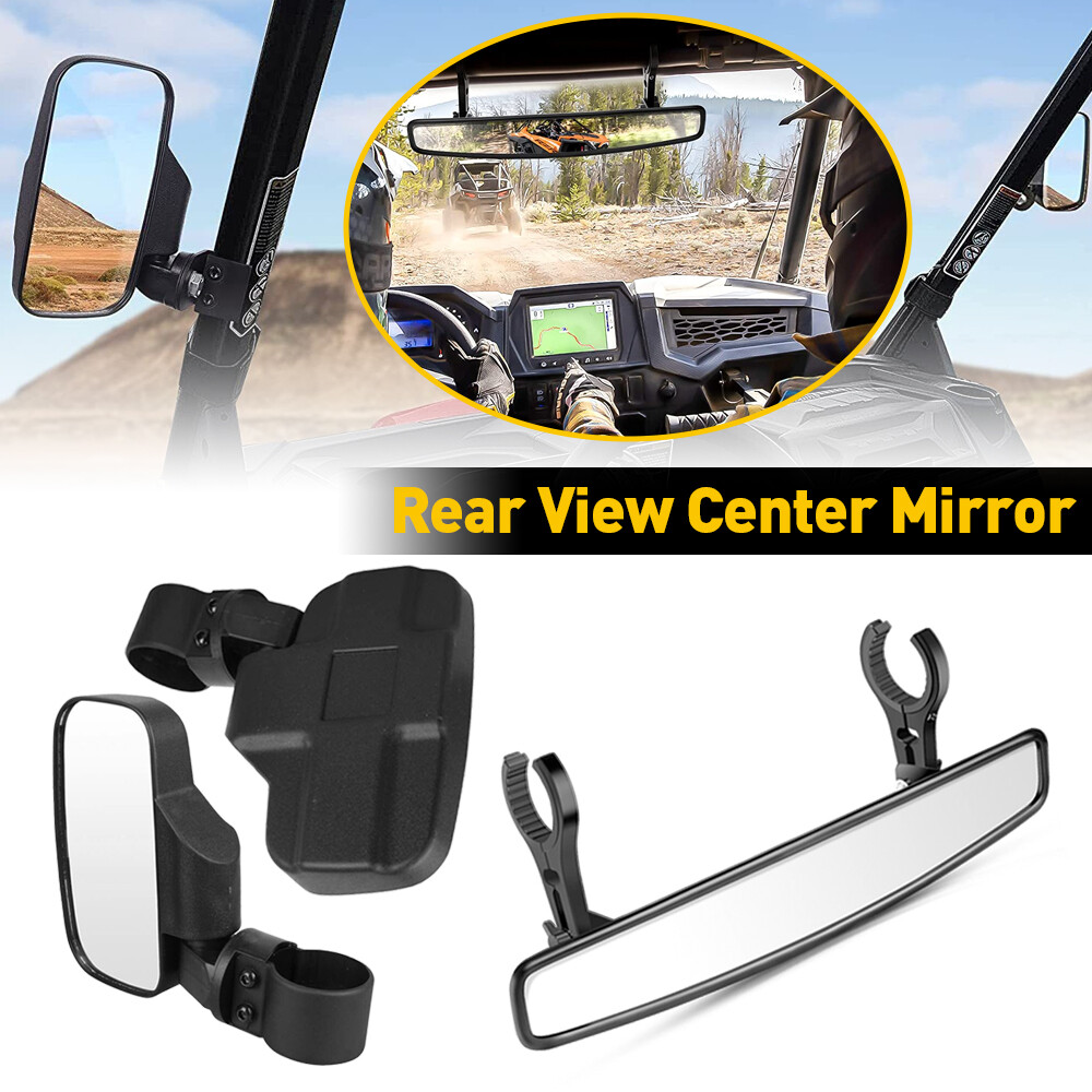 Universal UTV Rear Mirror View Side + Center Mirror Set Adjustable 1.75"-2"
