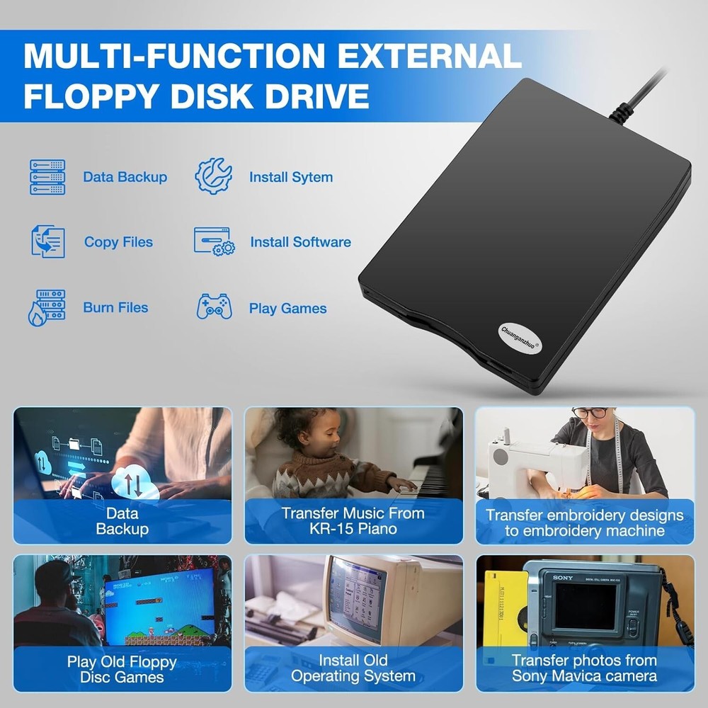Dust-Resistant 1.44MB USB Floppy Disk Reader - Compatible with Windows Devices