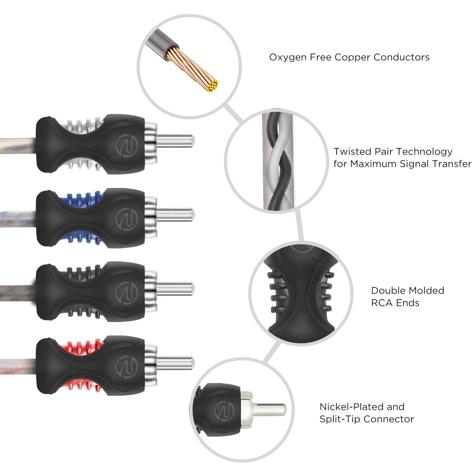 RECOIL RCI43 99.99% Oxygen Free Copper 3ft 4-Channel RCA Audio Cable