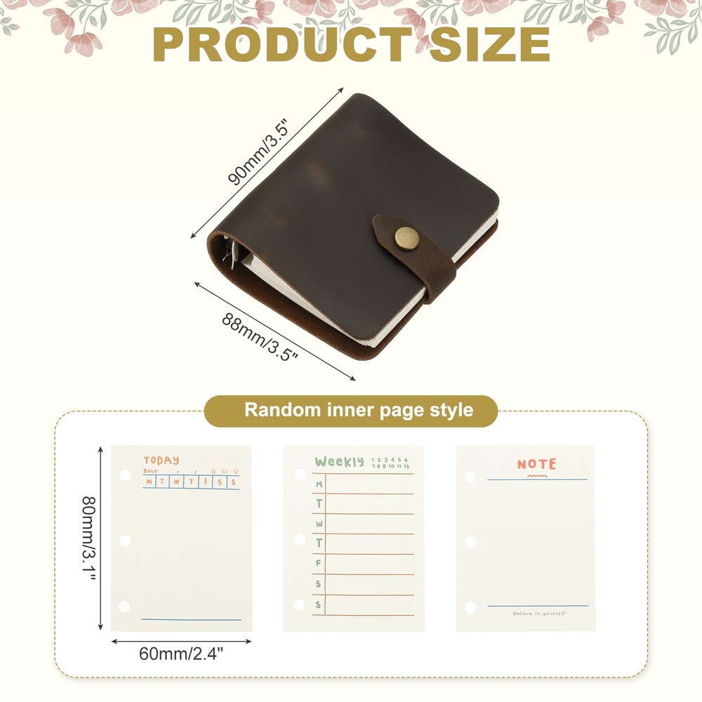 A9 Leather Journal, 3 Ring Notebook Binder Planner Loose Leaf, Dark Brown