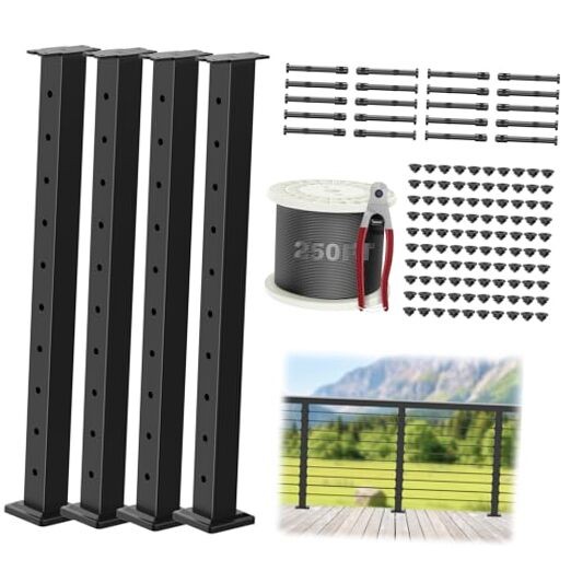 -12ft Complete Set 36" Cable Railing Post Kits, Stainless Level Post Kits 4