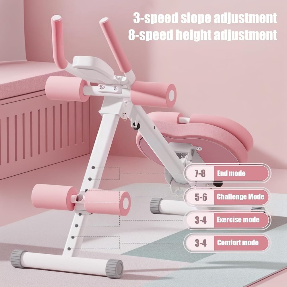 Adjustable Ab Trainer Machine Home Core Workout Foldable with LCD Pink