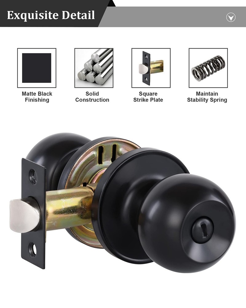 Lanwandeng (2 Pack) Matte Black Interior Door Knobs with Lock for Bedroom/Bat...