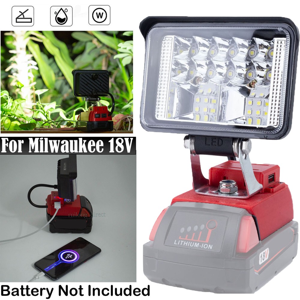 Portable LED Work Light For Milwakee 18V Lithium Battery Flood Light Flashlight