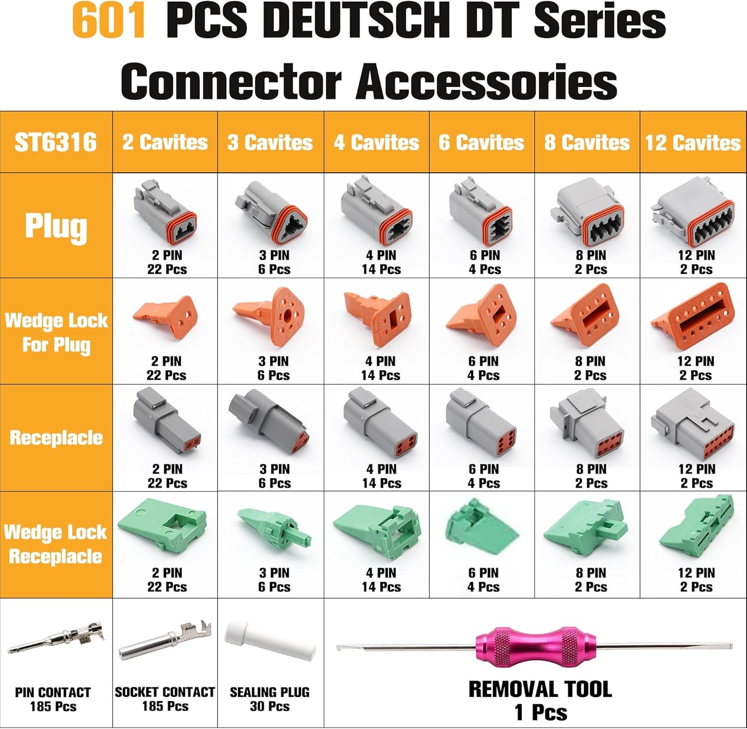 601 PCS ST6315 DT Deutsch Connector Kit 2 3 4 6 8 12 Pin DT Connector Crimp Tool