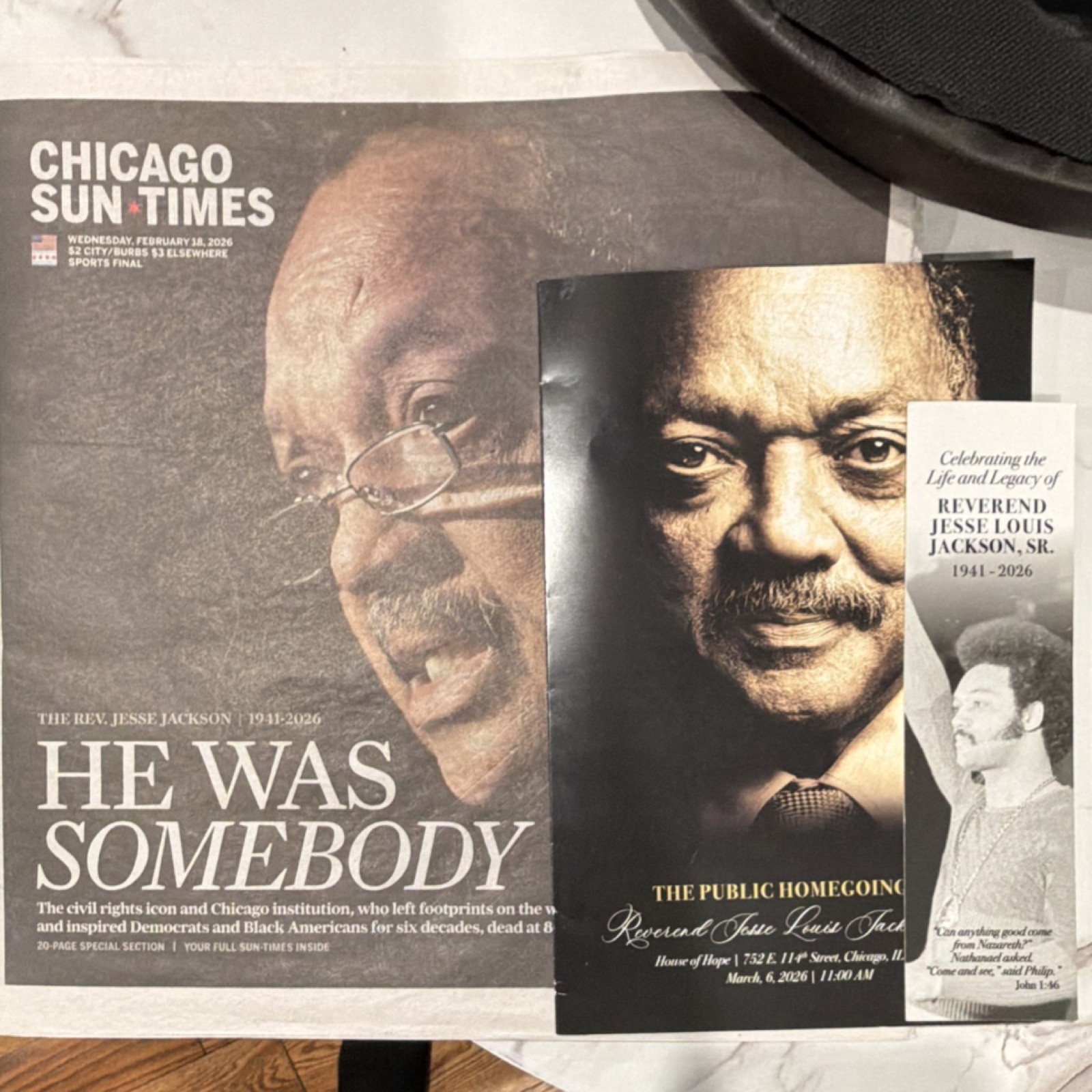 Rev. Jesse Jackson Chicago Homegoing Memorabilia – Program, and Sun-Times Paper