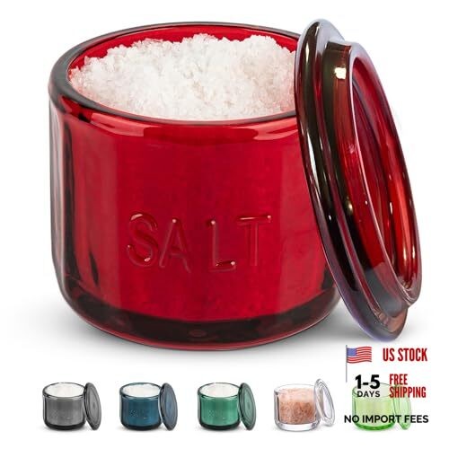 Glass Salt Cellar, with Lid, Embossed Pressed Glass, Clear Storage Ruby Red