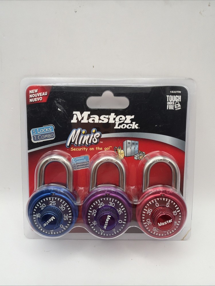 Master Lock 1533TRI Mini Padlocks 3‑Pack Same Combo 9/16” Shackle New
