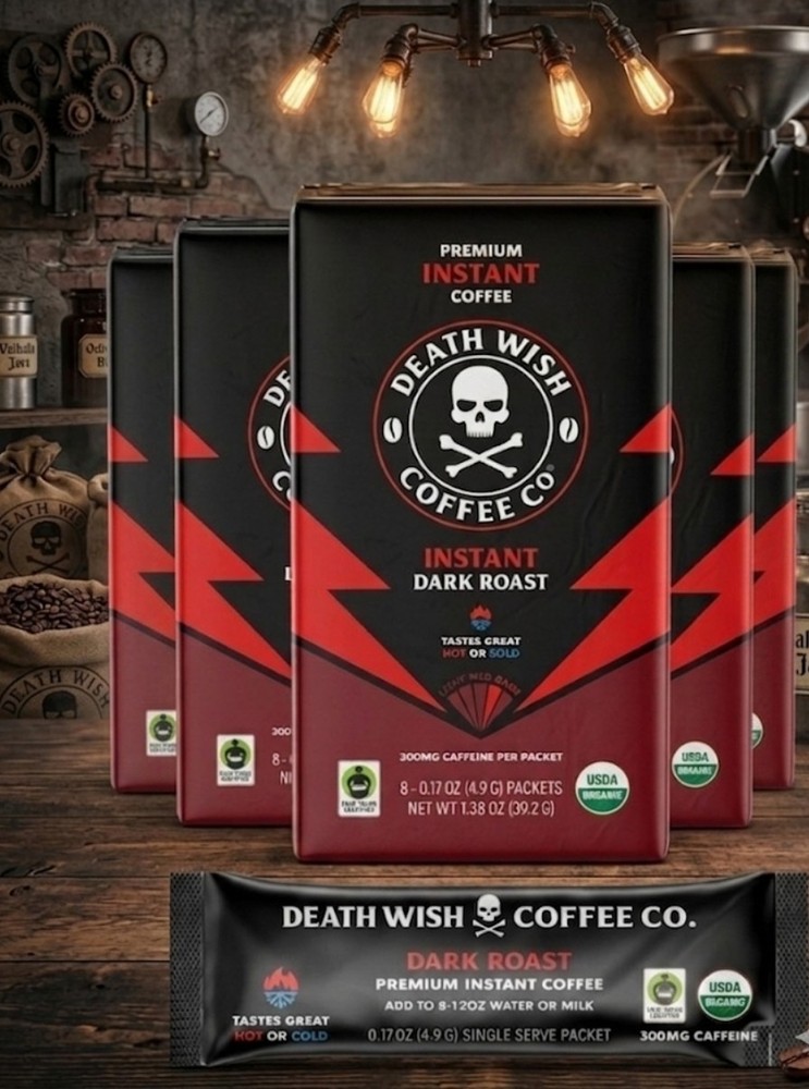 5 Boxes - Death Wish Coffee Instant Dark Roast Packets,  (8 per Pack)