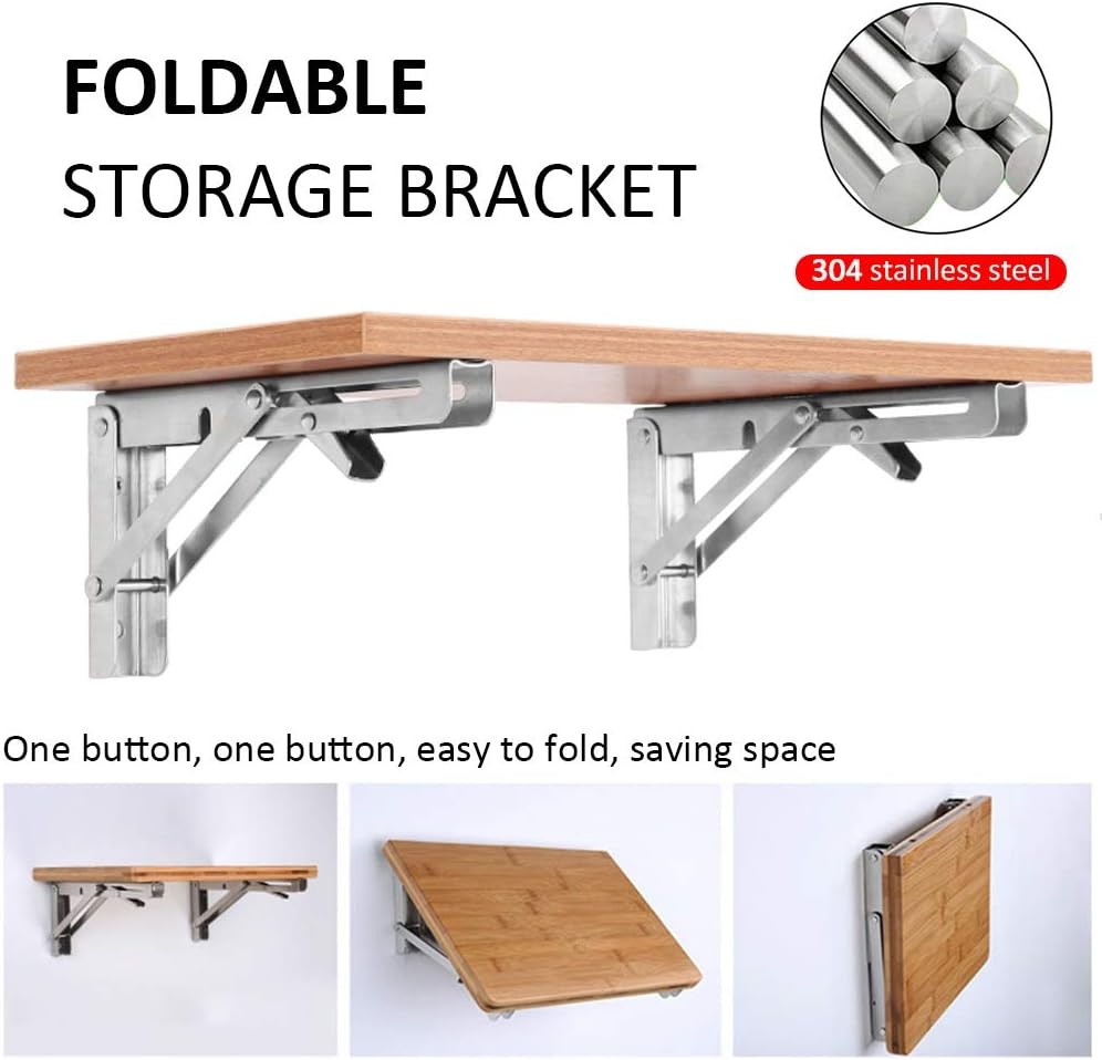 2Pcs 14" Folding Shelf Brackets Silver Wall Mount DIY Collapsible Shelf Use
