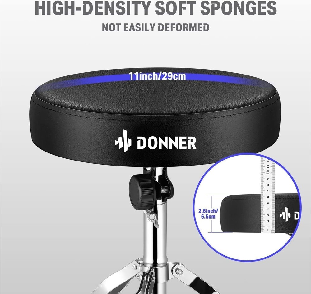 Donner Drum Throne Padded Seat Stable Height Adjustable Stool Double Braced Leg