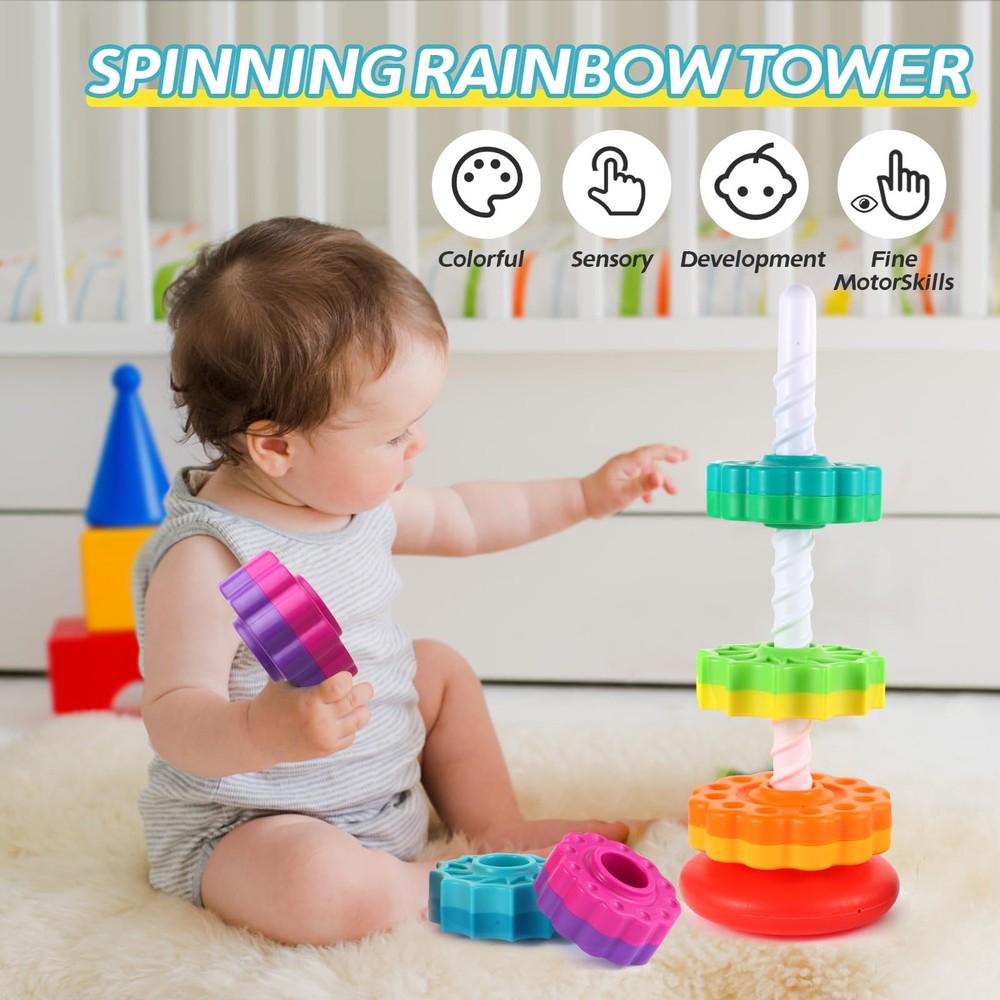 LMTNNB Spinning Stacking Toys - Rainbow Tower, Kids Stackable Small