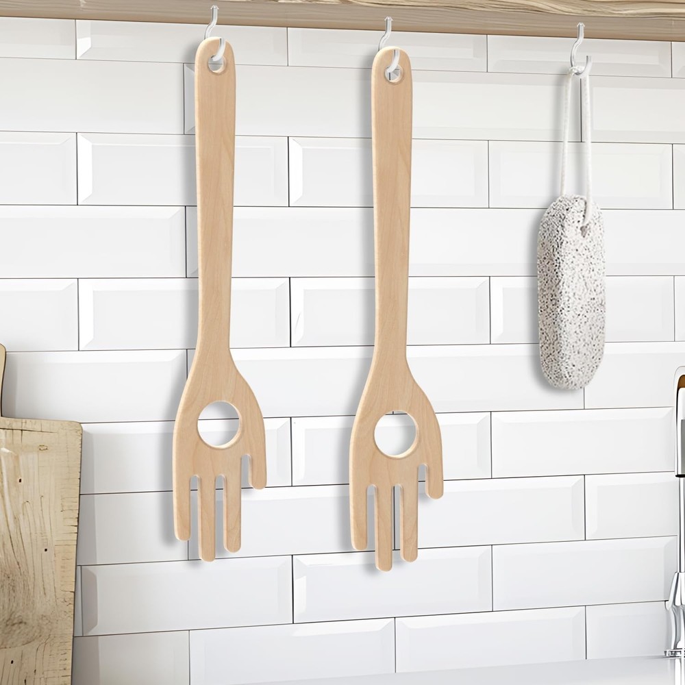 12'' Birch Pasta Forks, 2-Pack - Hand Shaped Spaghetti Server with Measuring ...