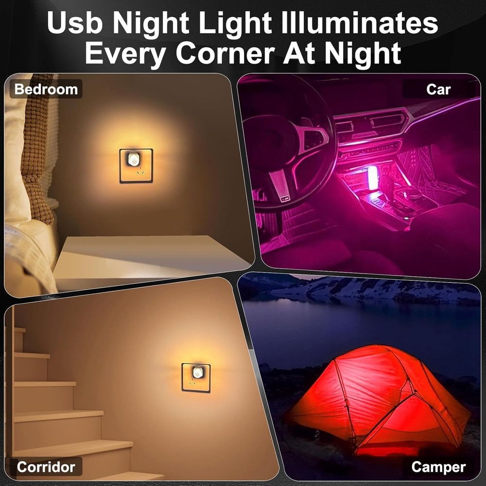 2PCS Mini USB Retro Night Light Bulb, Touch Dimmable Car Interior Ambient Lights