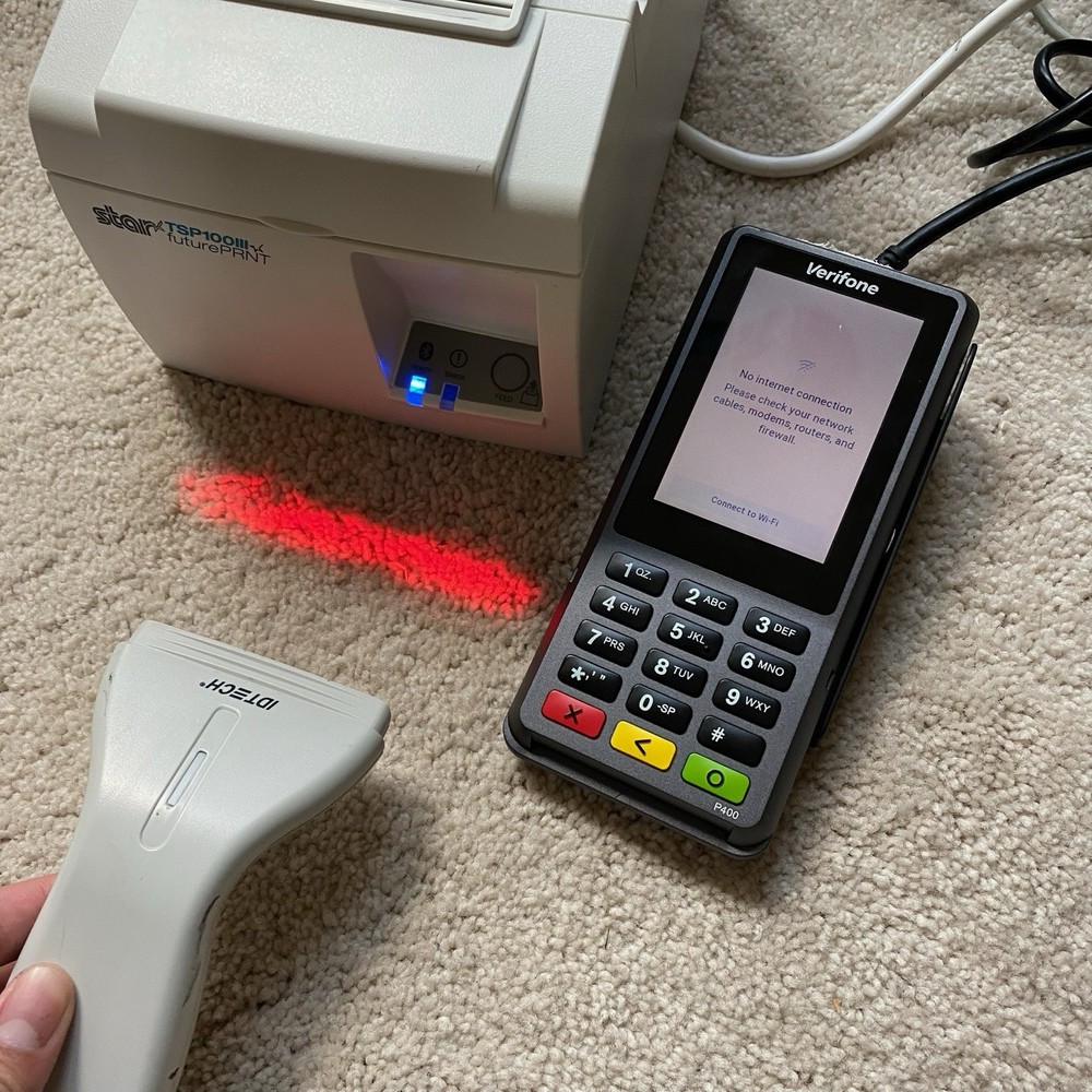Bundle Lot Star Micronics TSP143IIIBI Thermal Printer Verifone P400 Plus POS