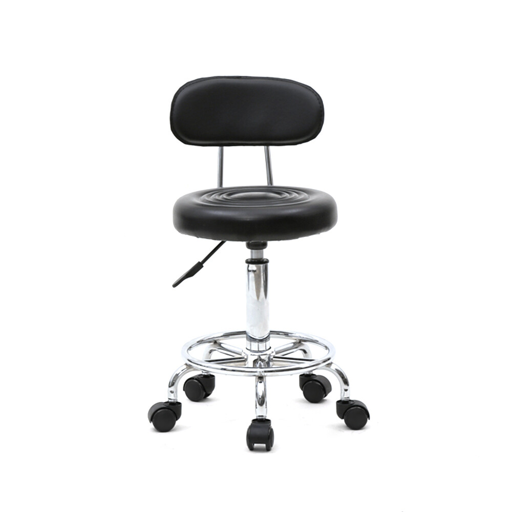 New Round Shape Adjustable Salon Stool with Back and Line Black --