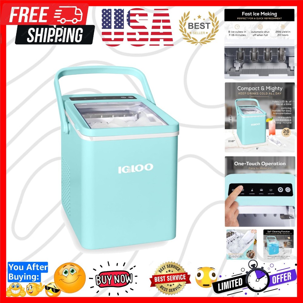 Automatic Self-Cleaning Portable Electric Countertop Ice Maker Machine with H...