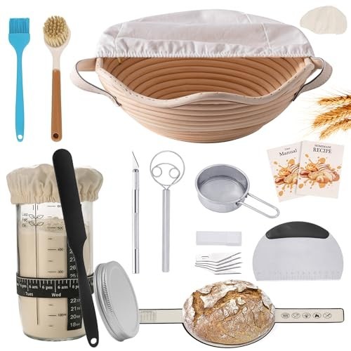 Sourdough Starter Kit - Complete Bread Baking Set with Proofing Basket & Dough S