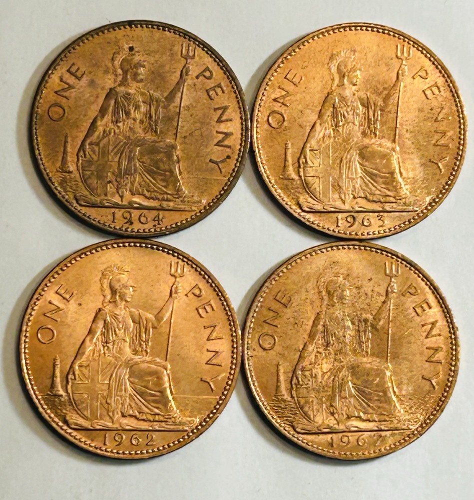GREAT BRITAIN  LARGE  PENNY  4 DIFFERENT COINS