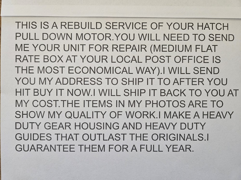 85-90 CAMARO OR FIREBIRD HATCH TRUNK PULL DOWN MOTOR REBUILD SERVICE
