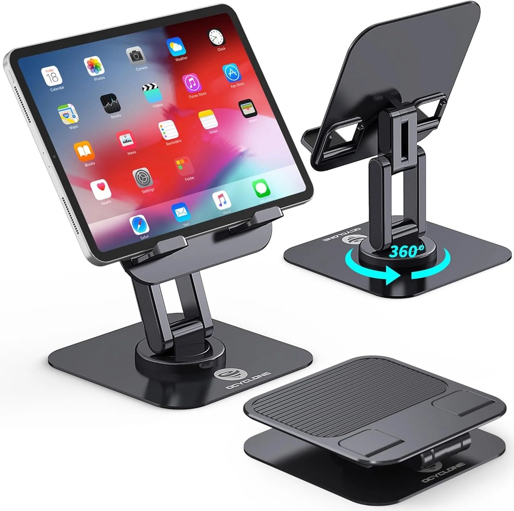 OCYCLONE iPad Stand, 360° Rotating Adjustable Foldable iPad Tablet Holder for De