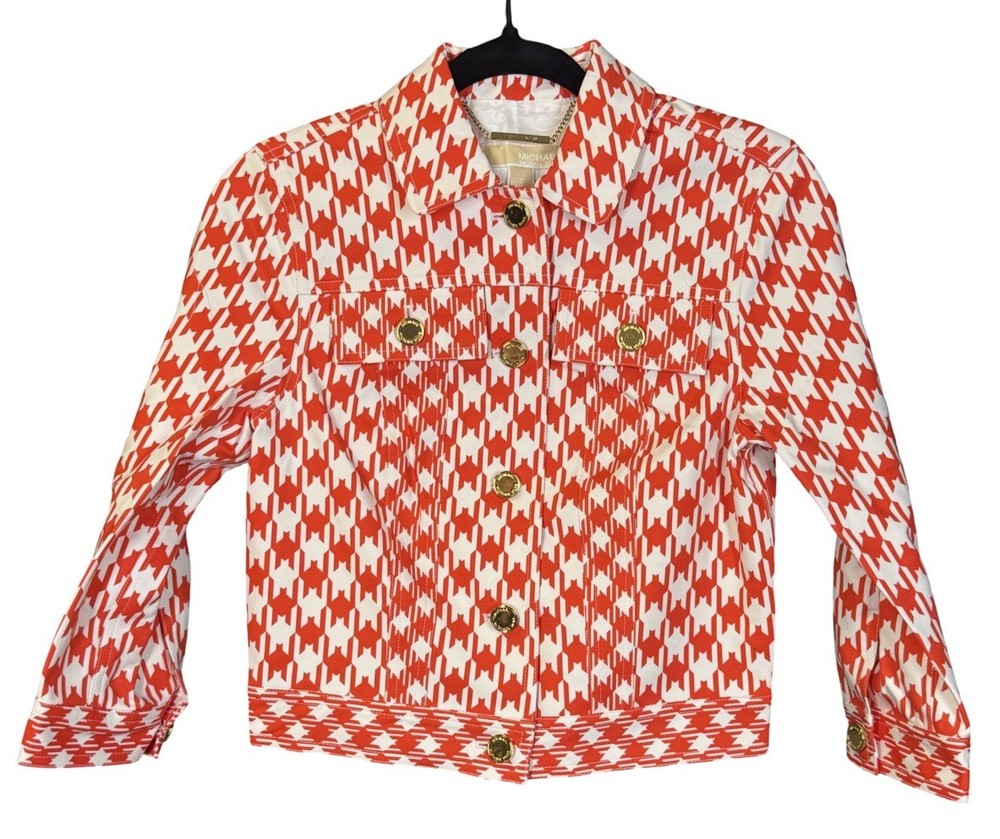 Michael Kors Orange Herringbone Blazer Jacket Gold Buttons Size Small - SAMPLE