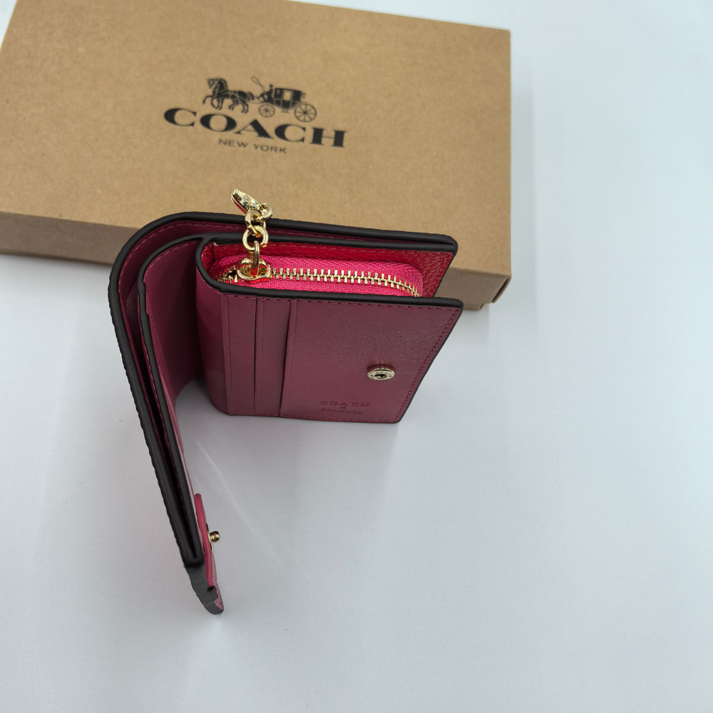 Coach x Snoopy Print Cartoon Pattern Short Zip Wallet Red