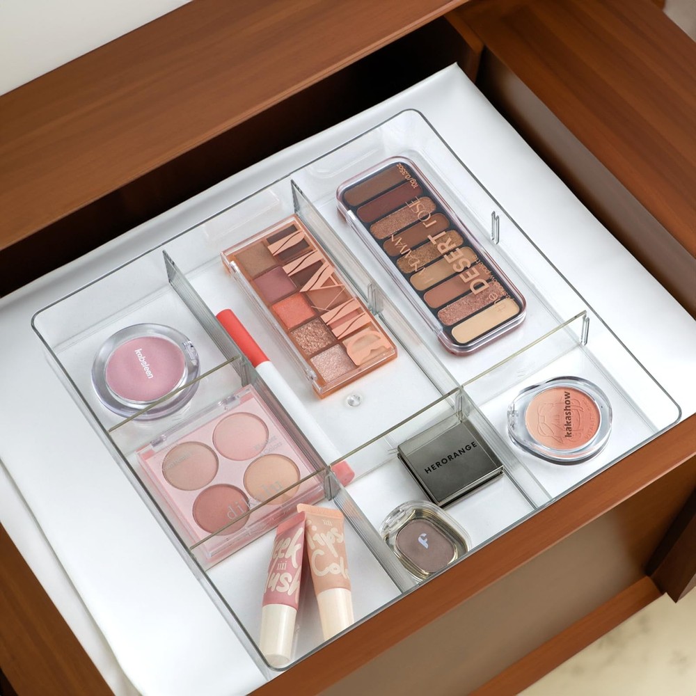 Adjustable Clear Drawer Organizer, Plastic Drawer Divider Tray with Removable...