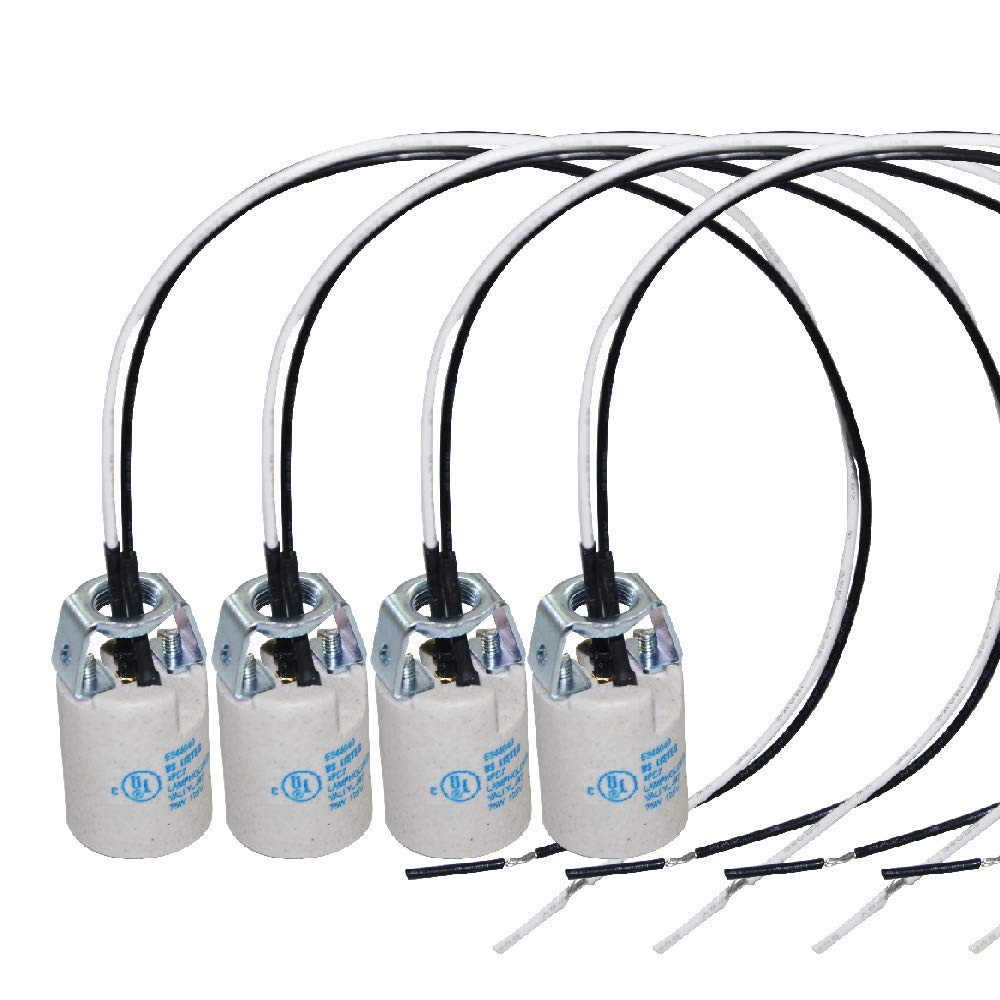 E12 Ceramic Light Socket Lamp Holder With Wire Leads Heat Resistant 4 Pack