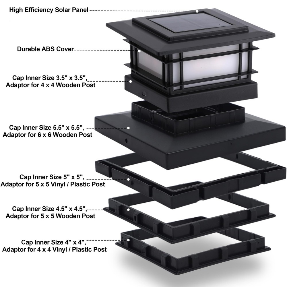 Dynaming 8 Pack Solar Post Cap Lights Outdoor with Flickering 8 Pack, Black