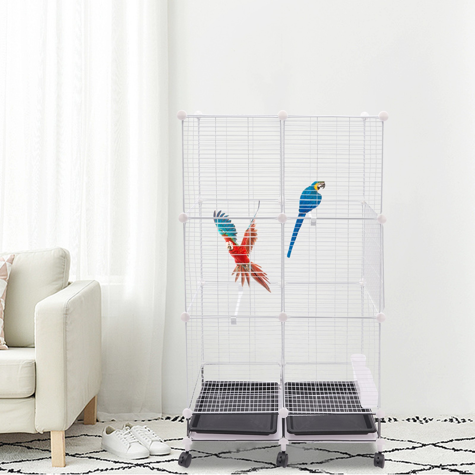 3-Tier Large Bird Cage 49.2in Rolling Metal Parakeet Cage for Canaries, Parrots