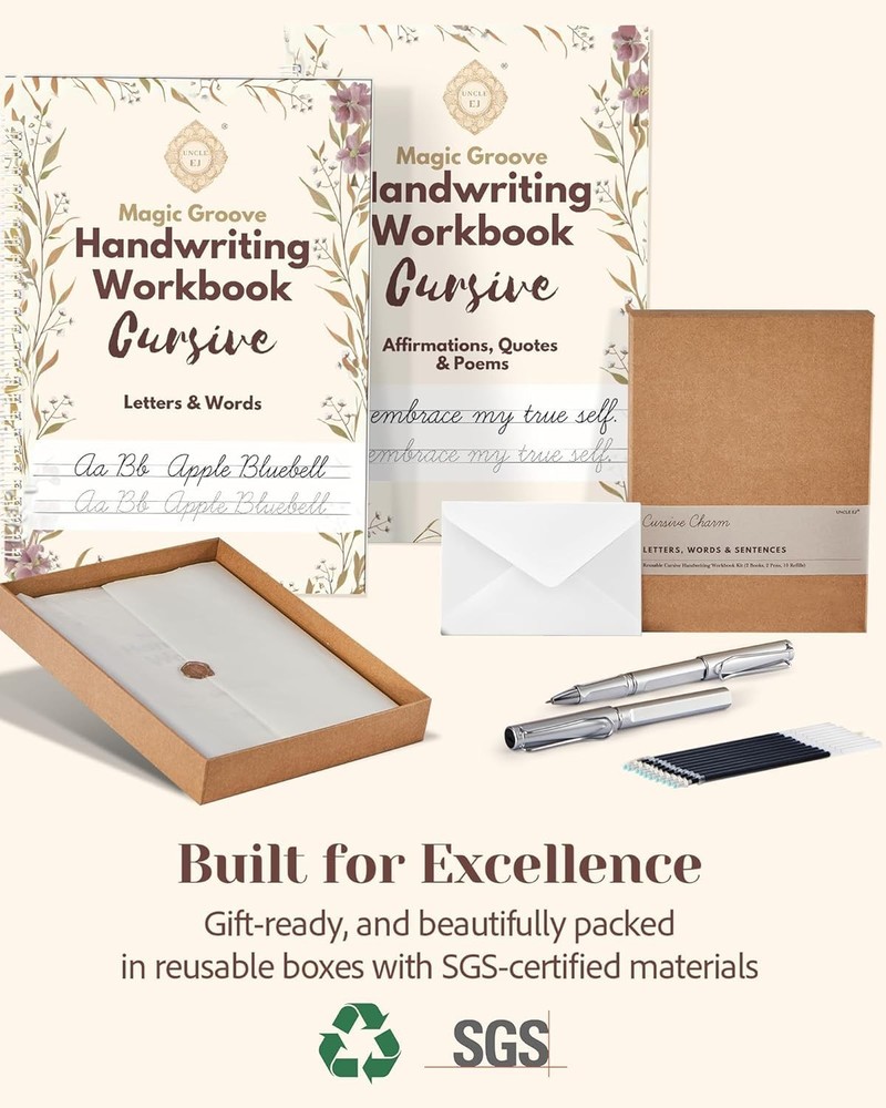 ® Grooved Cursive Handwriting Workbook Kit - Large Cursive Workbook for Kids ...