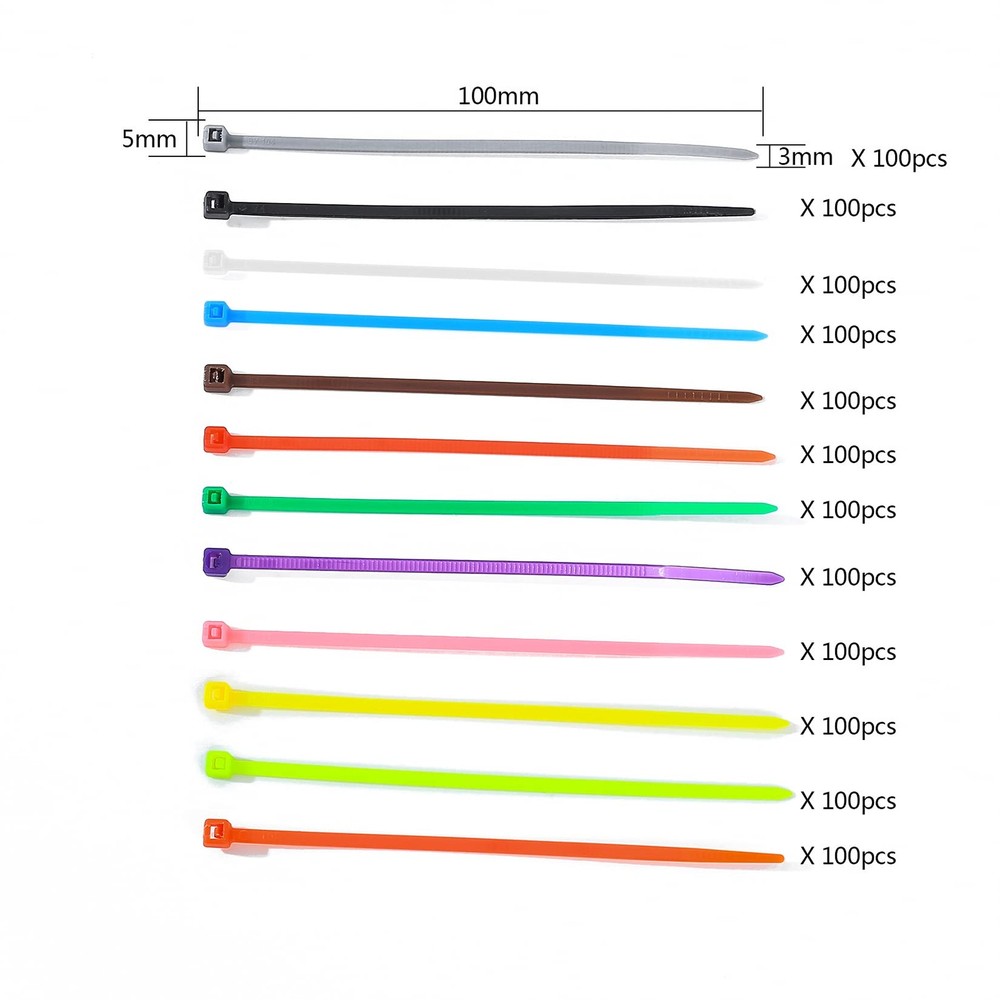 HexinYigjly1200 Pcs Mixed Colored Zip Ties, 4 Inch Multicolor SelfLocking Nyl...