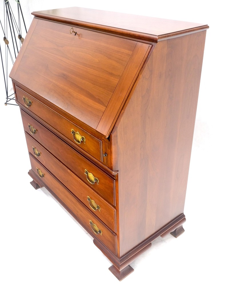 American Solid Cherry 4 Drawers Drop Front Secretary Desk Solid Brass Pulls MINT