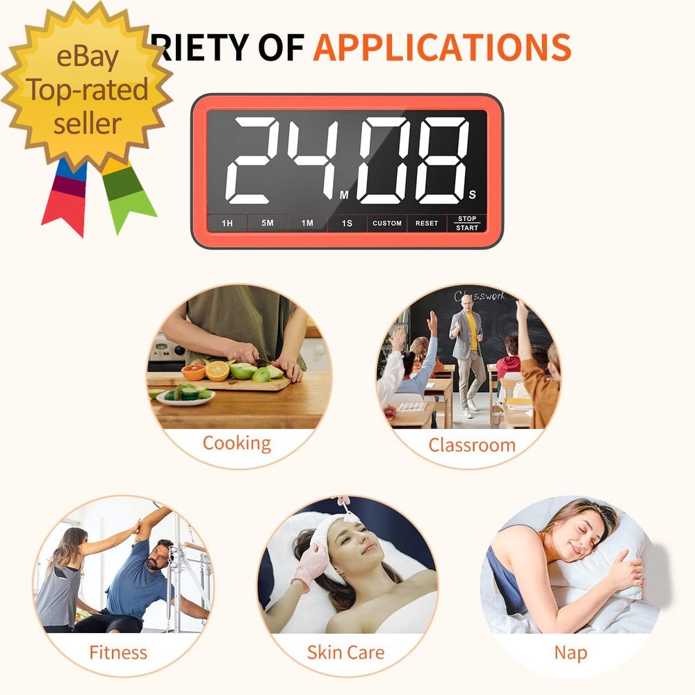 Digital Kitchen Timer with 7.8” Extra Large Display, Magnetic LED, with 3 Bright
