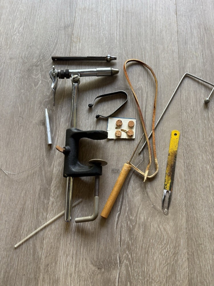 Thompson Fly Tying Vise Model A + Tools Lot