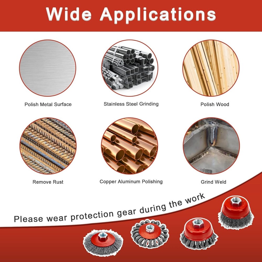 8-Piece Angle Grinder Wire Wheel Set - 4" & 3" Coarse Brushes for Rust Removal