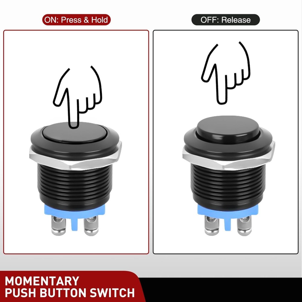 Nilight 16mm Momentary Push Button Switch Waterproof 2PCS 2 Pin Screw Terminal