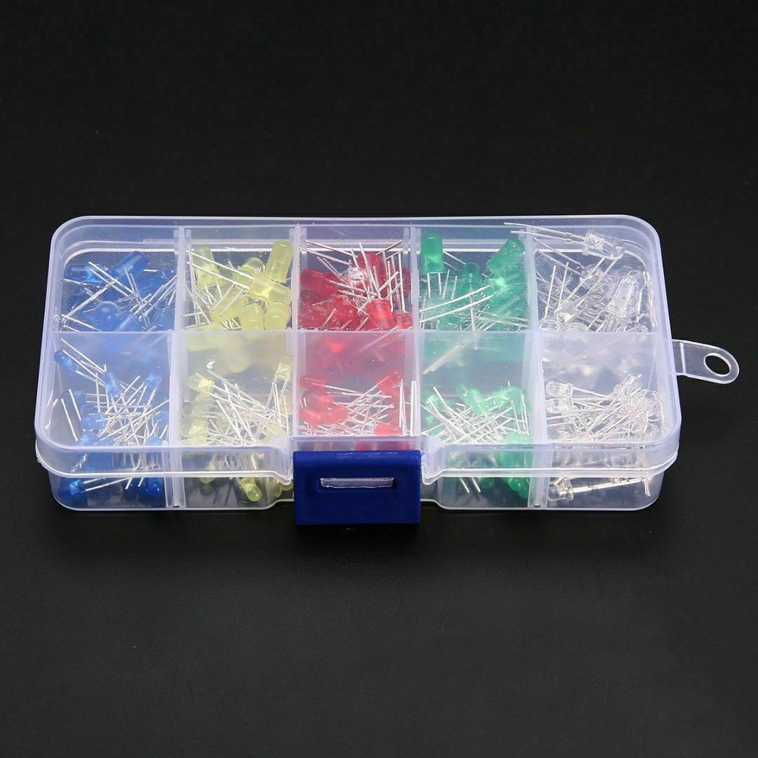 200Pcs 3mm 5mm LED Light White Yellow Red Blue Green Assortment Diodes Kit Box