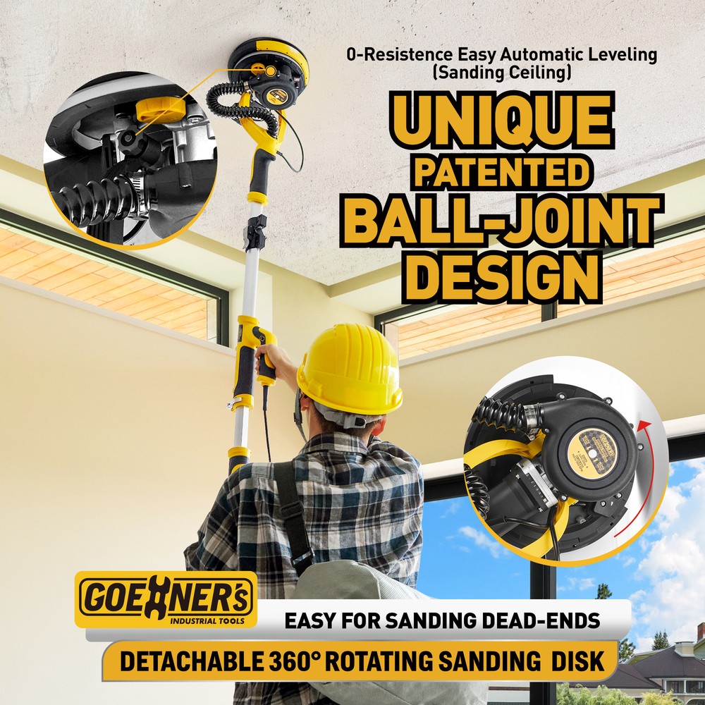 Electric Drywall Sander +Vacuum 7 Variable Speed For Ceiling Sanding LED Light