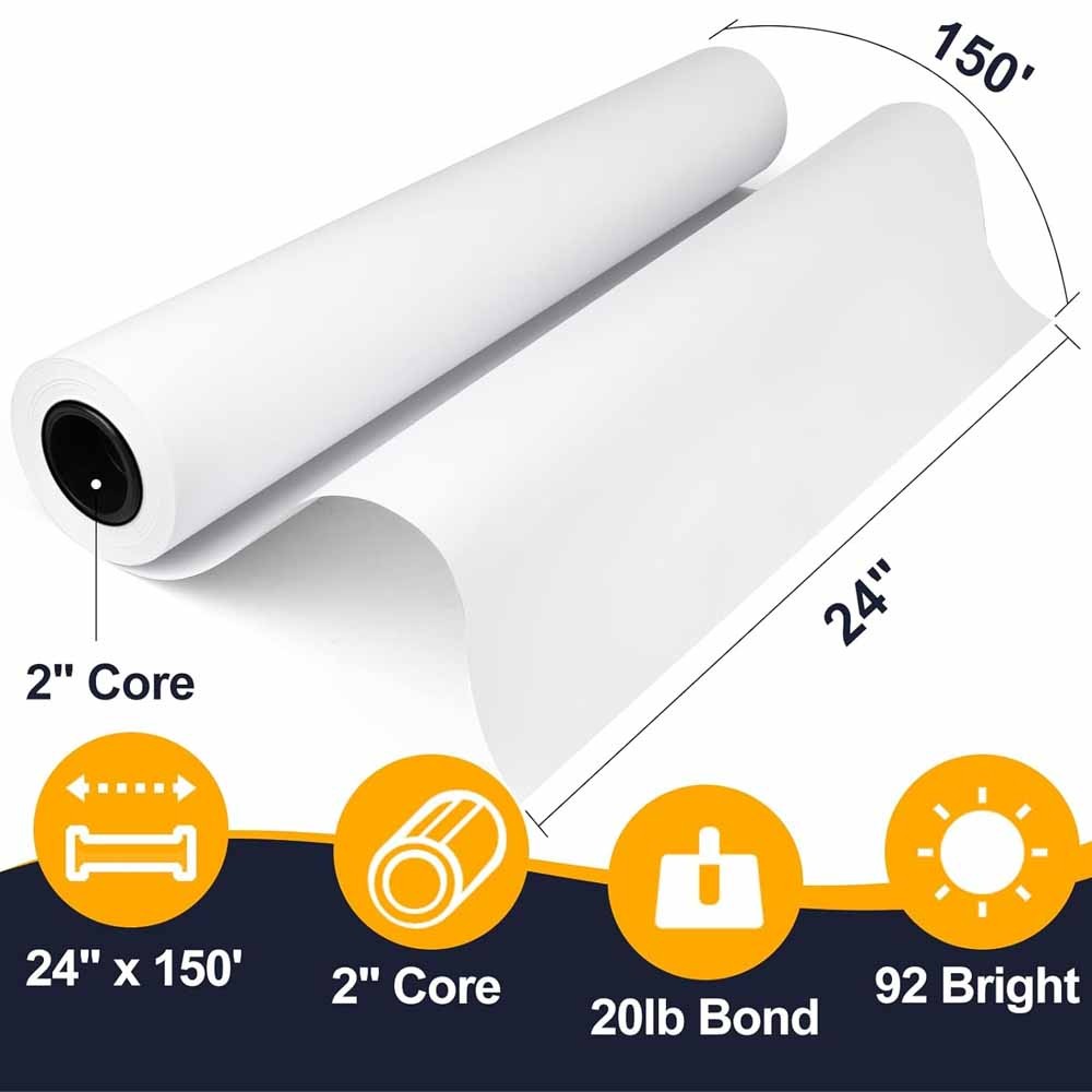24"x150' 36"x150' 20lb 2"Core Bond Plotter Paper for Wide Format Inkjet Printers