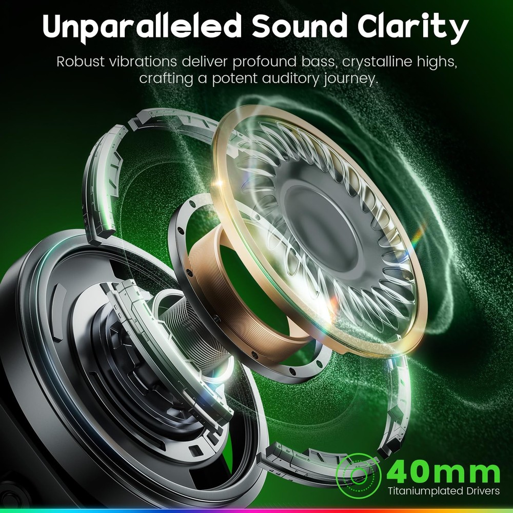 Wireless Gaming Headset 2.4GHz & Bluetooth 5.0, ENC Mic, Low Latency, PS5, PC