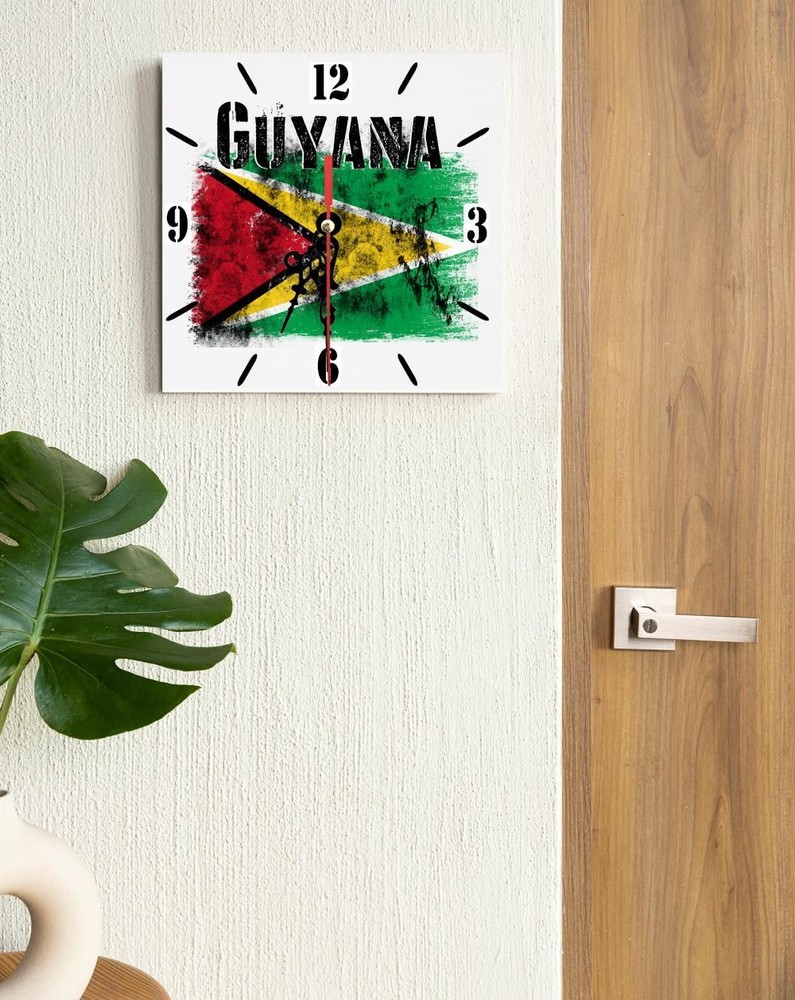 Guyana Flag Wall clock patriots CERAMIC Tile Watch Support Décor