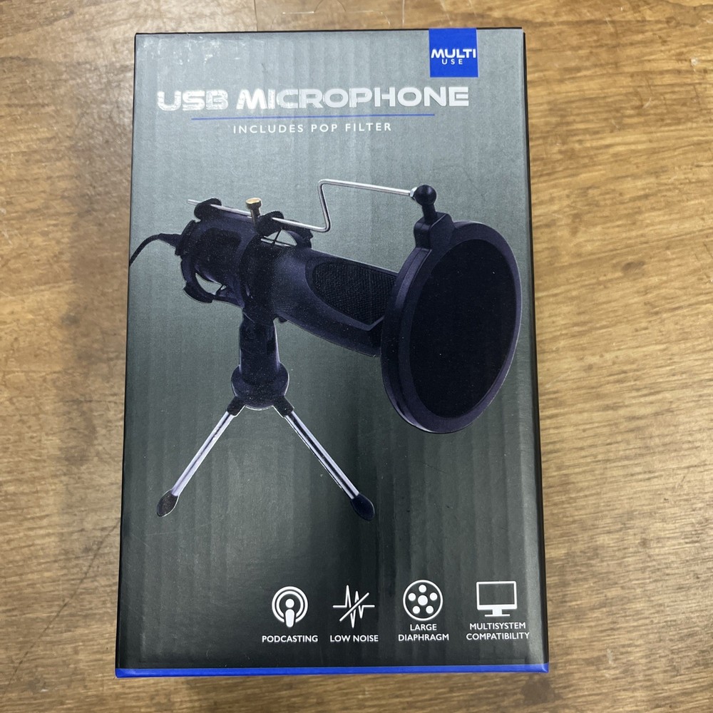 Portable USB Microphone with Pop Filter & Stand | Multi-System Compatible | NIB